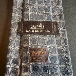 Hermès L'air de Ginza Tie Special Limited Edition Grey and Blue Silk Jacquard